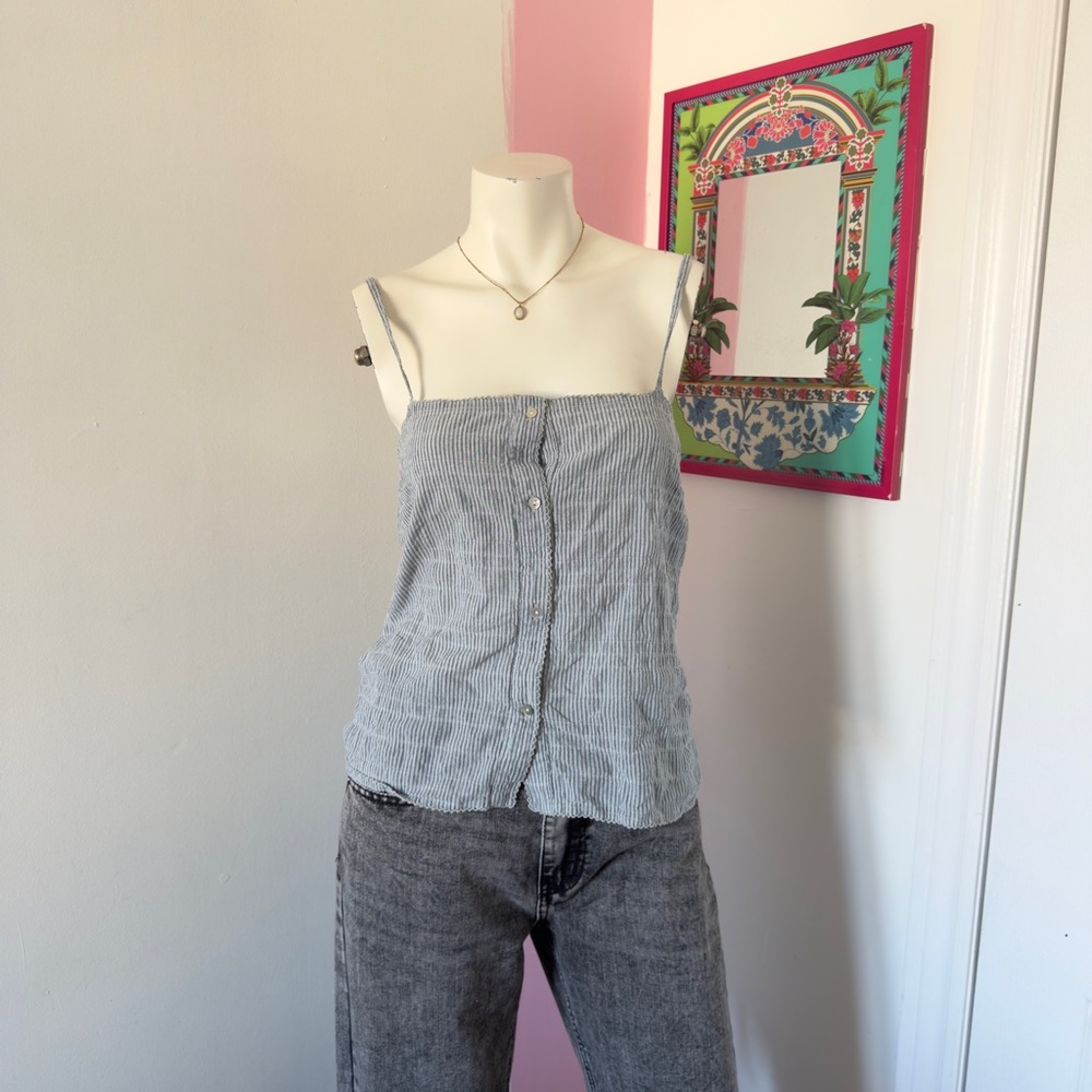 MNG Home Blue Striped Button-Front Camisole